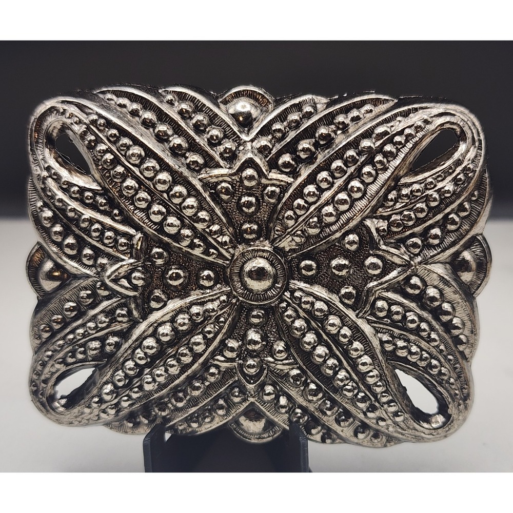 Vintage Style Silver Tone Beaded Floral Rectangular Slide Scarf Clip